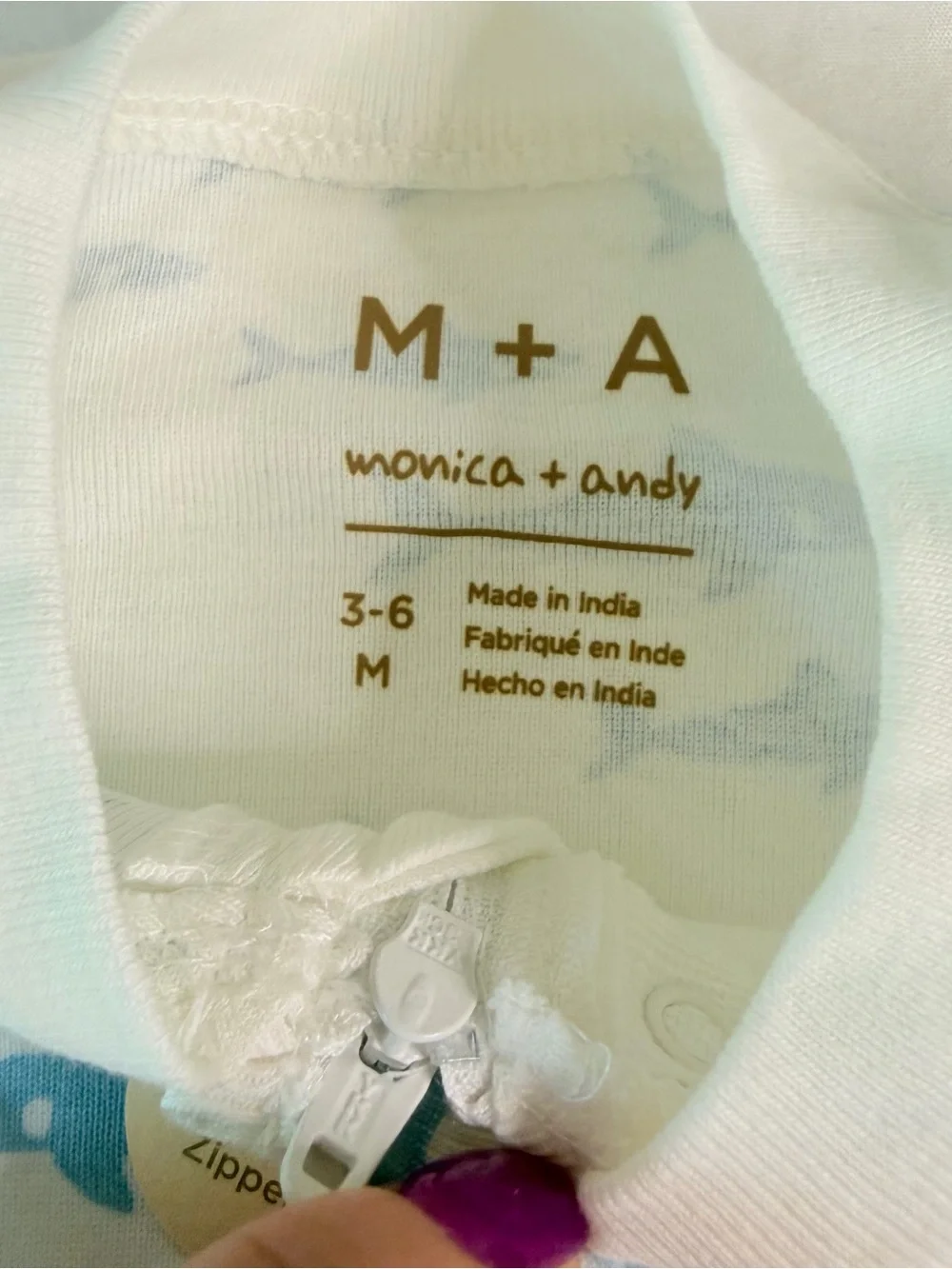 NWT Monica + Andy Baby Zip Footless Sleeper 3-6M Shark Print Organic Cotton Pjs